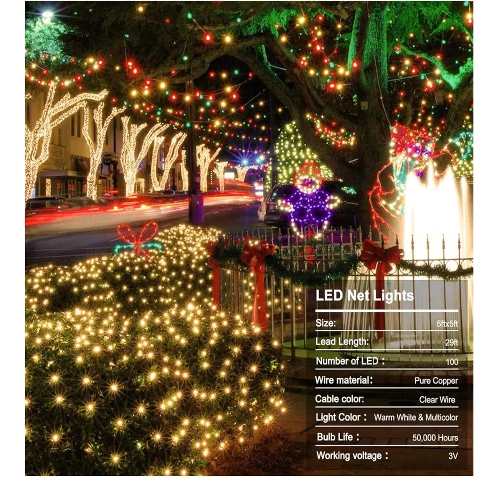 CHRISTMAS NET LIGHTS, 100 LED, BATTERY-OPERATED, REMOTE, DUAL COLOR CHANGING